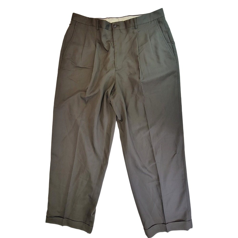 Claiborne Mens Pleated Dress Pants Size 40x30 Khaki Olive‎ Green Business Casual